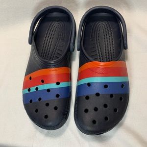 Navy CROCS clogs with stripes